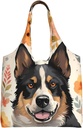 Cattle Dog Florals Canvas Tote Bag Reusable Grocery Bags Shopping Bags Large Canvas Bags with Handles