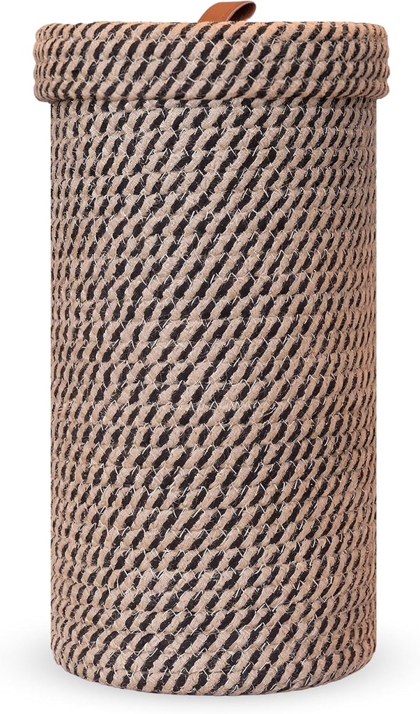 Handmade Cotton & Jute Toilet Paper Holder – Woven Toilet Paper Stand & Storage Basket with Lid, Freestanding Organizer for Bathroom, Fits 3 Rolls