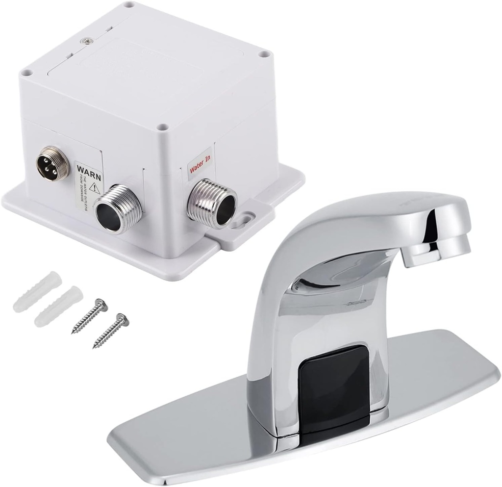 Automatic Sensor Faucet, Touchless Infrared Sensor Faucet Handsfree Kitchen Bathroom Water Tap Chrome Vanity Vessel Sink Faucet with Control Box