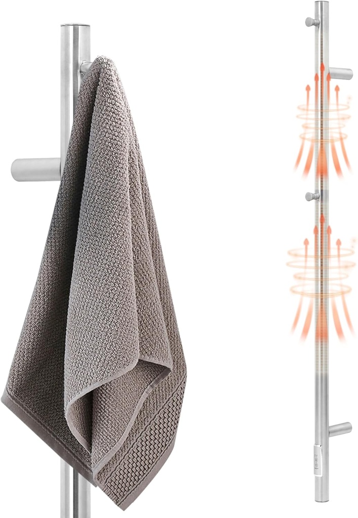 KEG Towel Warmer Wall Mounted 43-Inch Single Towel Bar with Built-in Timer, Electric Stainless Steel Heated Towel Racks for Bathroom, Brushed Nickel
