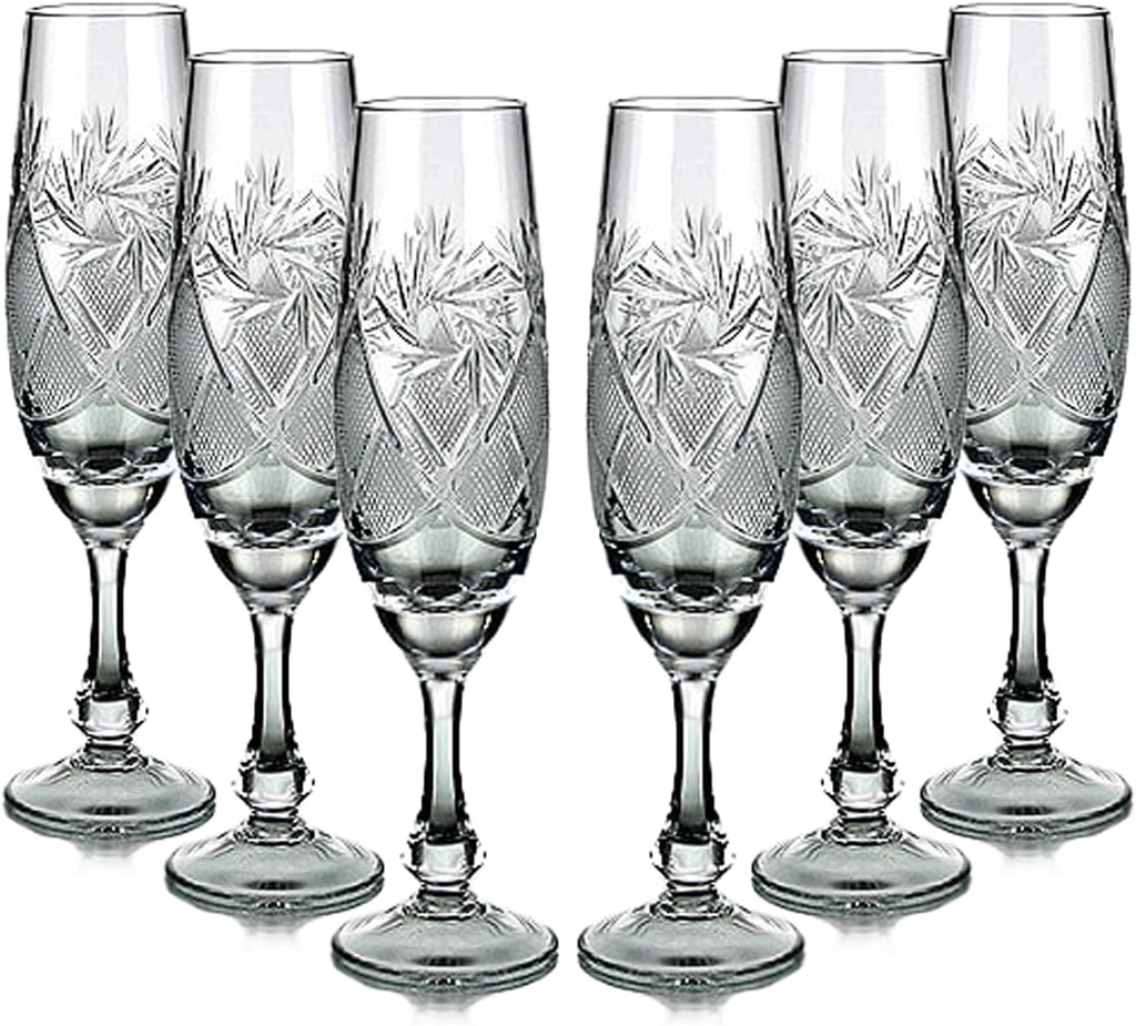 Neman Crystal 6 Oz. Lead Crystal Flute Glass, Set of 6