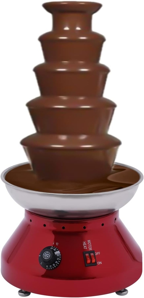 5 Tier Chocolate Fountain, 230W Electric Chocolate Fondue Fountain Machine, 7lbs Capacity & Temperature Range 86-230 °F, Commercial Hot Chocolate Fondue Tower for Chocolate Melted (Red)