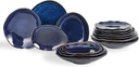 Ceramic Dinnerware Sets, Blue Stoneware Dishes Sets, Dinner Salad Dessert Plates, and Cereal Bowls Set, Chip and Scratch Resistant, Dishwasher and Microwave Oven Safe, Ideal Christmas Gift (16 Pcs)