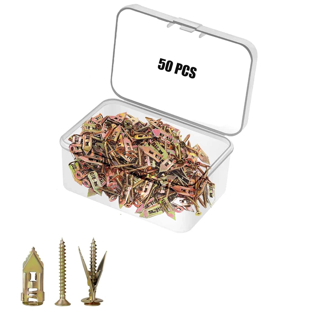 50 PCS Self Drilling Drywall Anchors with Screws Kit, Anchors and Screws Kit, No Drill Or Holes in Wall Drywall Anchors(0.47x1.18'' Self Drilling Anchors and 0.15 x1.18'' Screws)