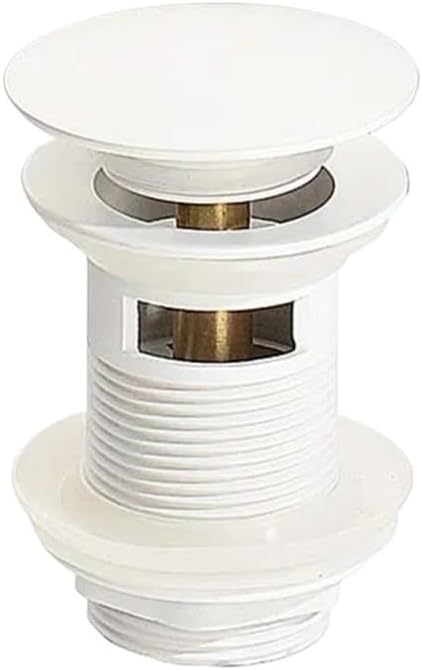 Basin Sink Pop Up Drain Bathroom Sink Push Down Pop Up Stopper Drain in Brushed Gold,Matt Black,White,Rose Gold,Gold,Chrome Washbasin Accessoires For Bath(White with hole)