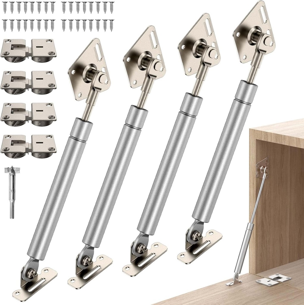 Drop Down Gas Struts,Gas Spring Hinge,for Cabinet and Desk Downward Flap Slowly Down,with 90 Degree Page Turning Axis,Only Open Down The Door (Silver-4PCS)