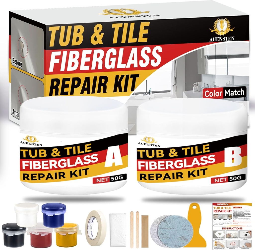 Porcelain Repair Kit, Fiberglass Tub Repair Kit, Tile and Shower Repair Kit, Tile Repair Kit Repair Chips Dents Cracks Scratches from Ceramic, Marble, Quartz, Resin, Acrylic (White)