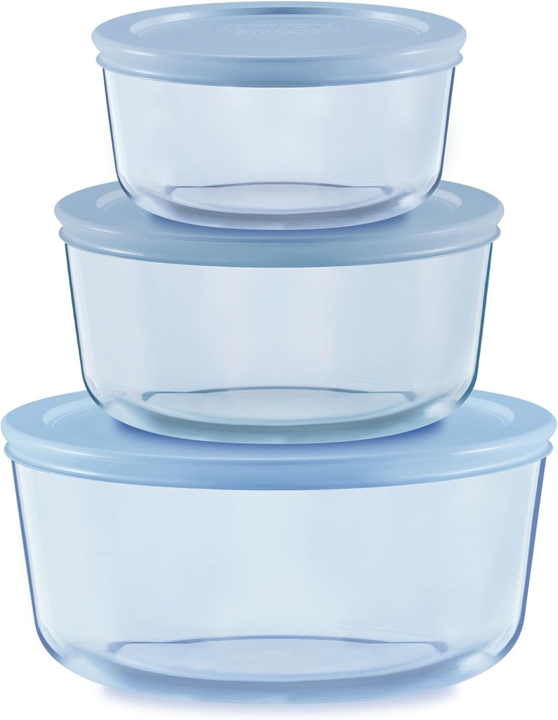 Pyrex Colors Tinted (6-PC Medium) Small/Medium Round Food Storage Container Set, Snug Fit Non-Toxic Plastic BPA-Free Lids, Freezer Dishwasher Microwave Safe, 2 Cup, 4 Cup & 7 Cup