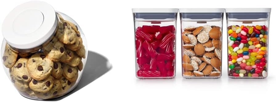 OXO Good Grips 3.0 Qt POP Medium Cookie Jar Good Grips 3-PC Small Square Short POP Container Set