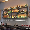Modern Wall Mounted Bar Wine Rack with LED Light Iron Floating Shelves Wine Glass Holder Liquor Bottle Display Shelf Industrial Metal Wine Storage Racks for Home Kitchen Wine Cellar Black/Go