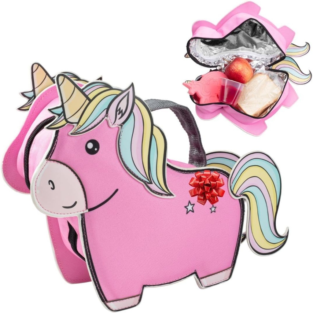 Kid's Insulated Unicorn -Shaped Lunch Box w Strap- Keeps Food Hot or Cold For Hours- Reusable Bag Fits Ice Packs, Bento Containers, Thermoses Easily- Make Back to School Lunches Fun for Boys & Girls