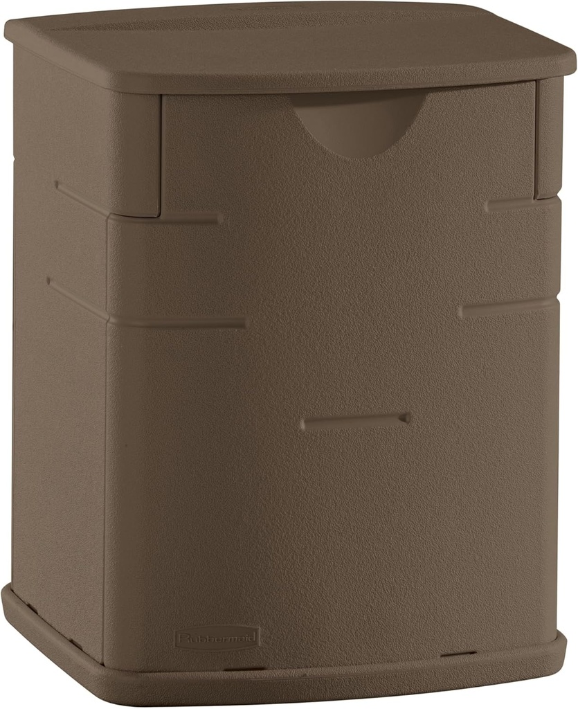 Rubbermaid Small Resin Outdoor Storage Deck Box (19 Gal) Weather Resistant Brown Deck Organization for Home/Small Garden Tools/Grilling Accessories/Pool Supplies