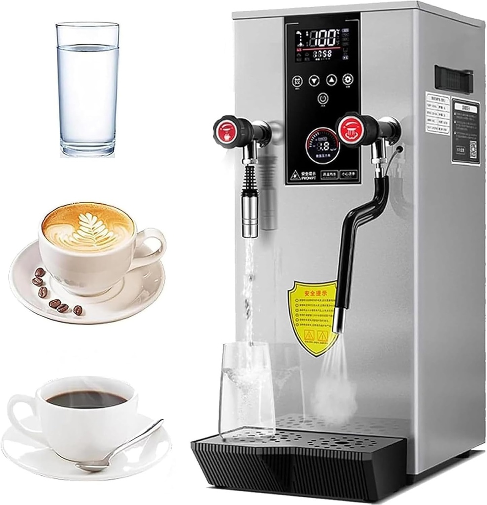20L Commercial Milk Steamer&Frother, 4 IN 1 Milk Foam Maker with LED Display, Stainless Steel Milk Steamer Machine Water Boiling Machine for Espresso Coffee Milk Tea Silver
