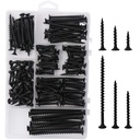 High Hardness Drywall Screws Assortment Kit, 166 pcs, Coarse Thread, Phillips Drive, Black Wood Screws, Screws Assortment, Screws Set, 6 Sizes (3”,2”,1-1/2”,1-1/4”,1”,3/4”)