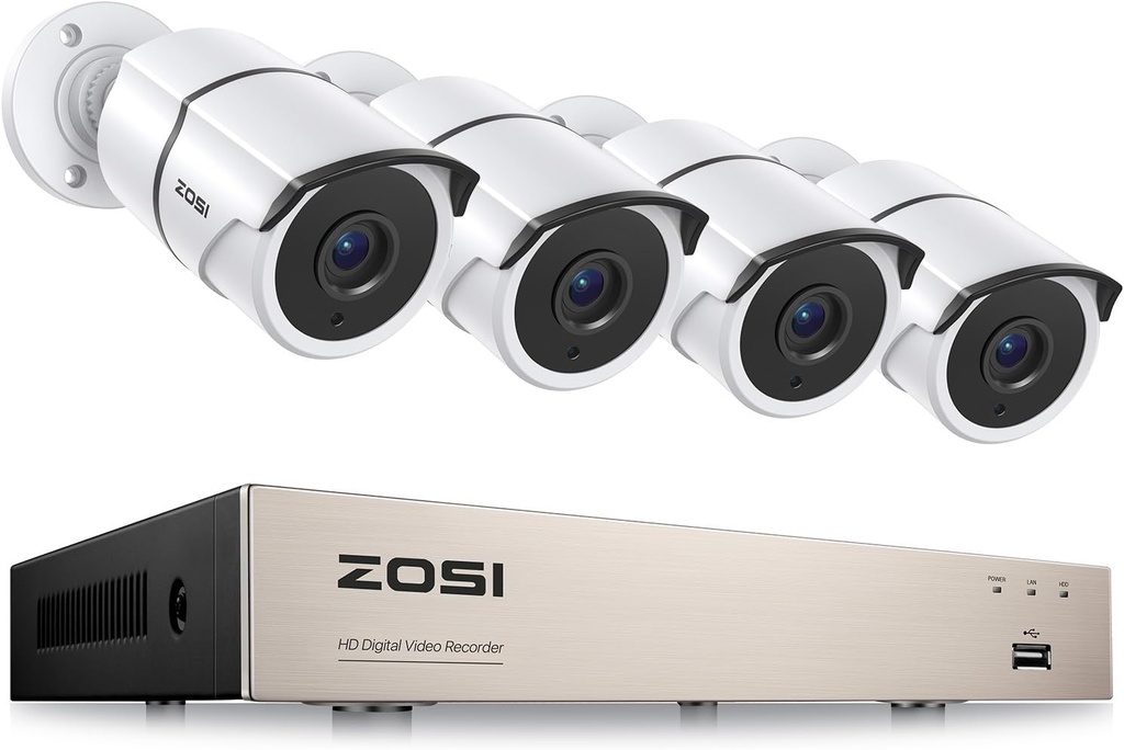 ZOSI 8CH 5MP Lite Home Security Camera System with 1-Way Audio,4x 1080p Metal Indoor Outdoor Cameras,AI Human/Vehicle Detection,Night Vision,Remote Access,H.265+ 8-Channel CCTV DVR No Hard Drive