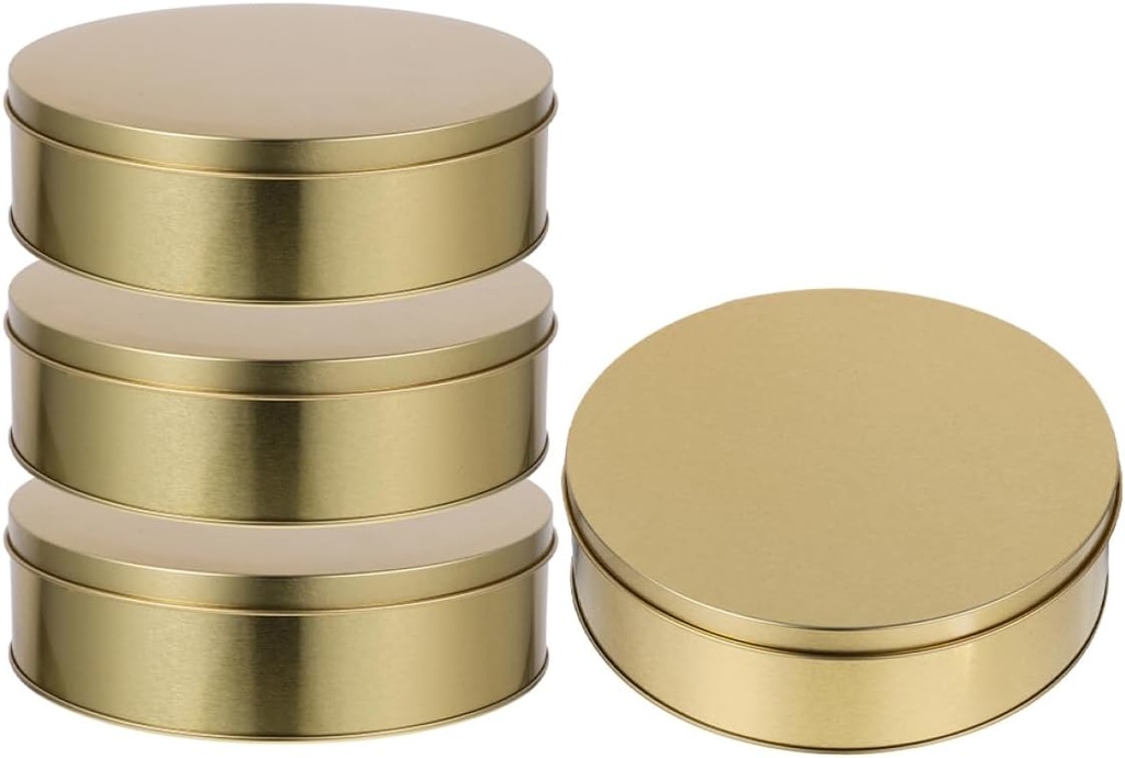 4Pcs Christmas Cookie Tin Set with Lids Decorative Metal Storage Tins for Candy and Treats Holiday Biscuit Containers Round Design Suitable for Festive Gifting