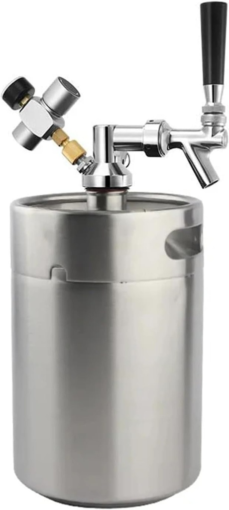 Home Brewing Pressurized Keg System 5L Mini Keg Growler & Beer Faucet & Co2 Regulator Portable Draft Beer Dispenser Brewing Accessories(Silver)