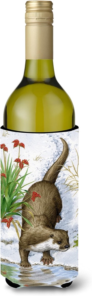 Caroline's Treasures ASA2048LITERK Otter by The Water Wine Bottle Hugger Bottle Cooler Sleeve Hugger Machine Washable Collapsible Insulator Beverage Insulated Holder