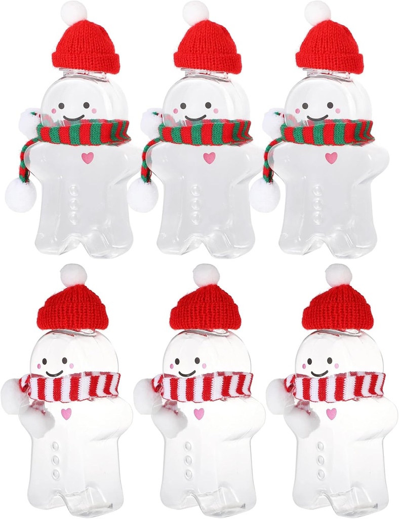 LUOZZY 6 Sets Christmas Gingerbread Man Bottle with Caps and Scarves Christmas Candy Cookie Biscuit Jars Containers Xmas Juice Bottle (A-350ML)