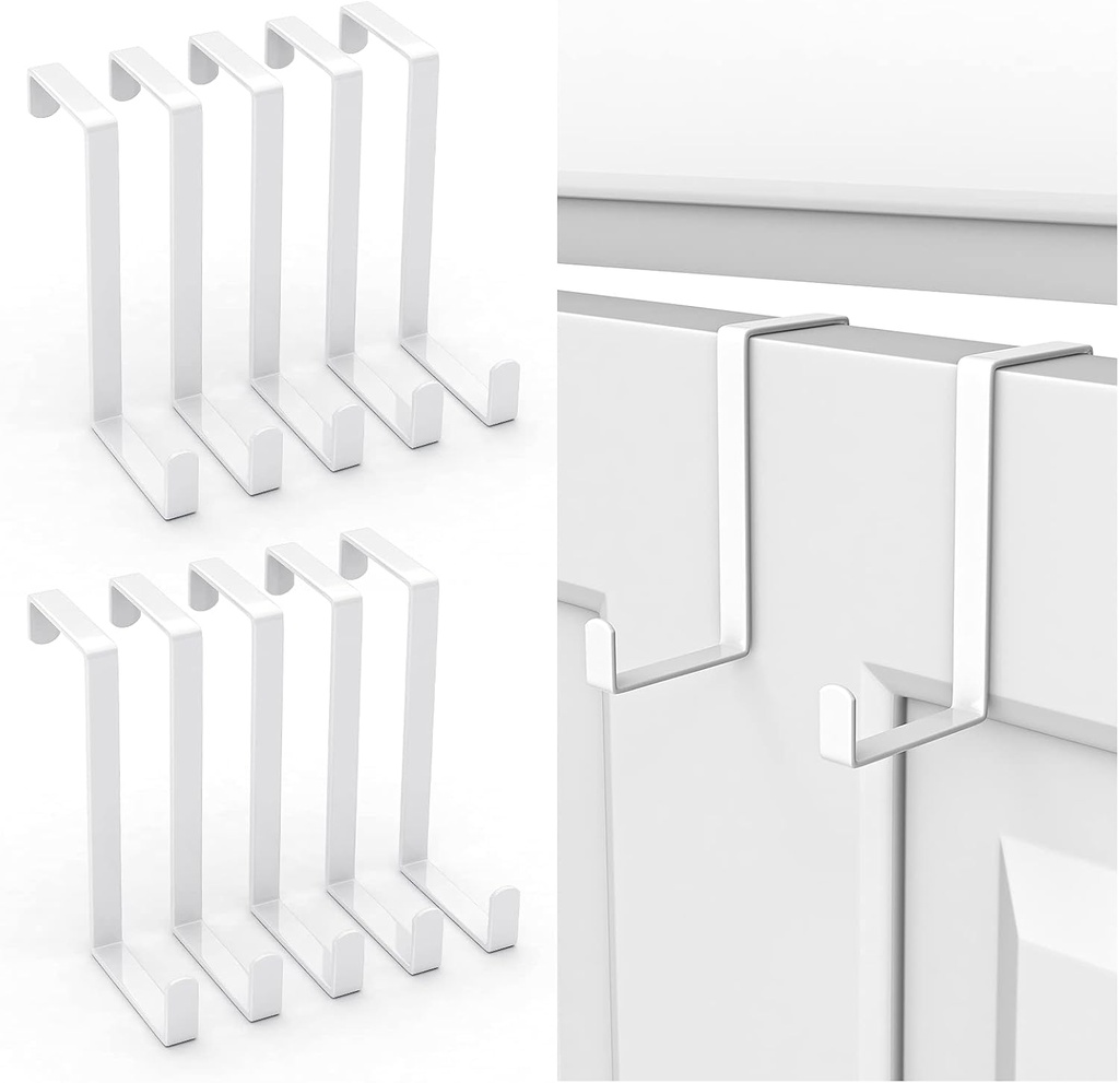 Over The Door Hooks, Z-Shaped Door Hanger Hook Fits The 1 3/8" and 1 3/4" Door Widths, Reversible Metal Door Hooks for Hanging Clothes, Coats, Towels, Shoe Organizers (White 10 Pack)