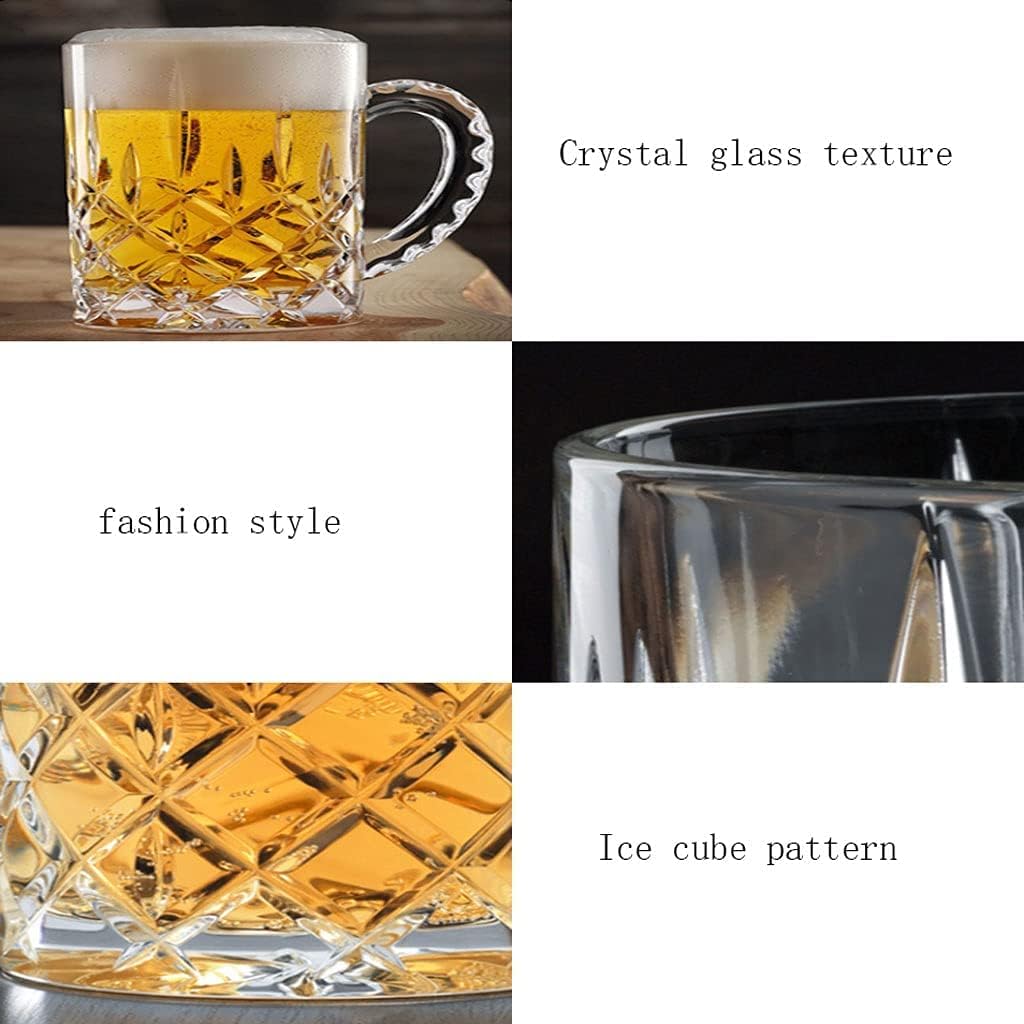 Mug Coffee Cup Tea Cup,Crystal Glass Draft Beer Glass with Handle,Ice Cube Pattern Glass Wine Glasses,Beer Cups for Festival Wedding Birthday Party Mugs(B)