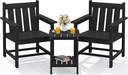 SERWALL 3 Pieces Patio Bistro Set, All Weather Adirondack Chair Set with Side Table, HDPE Material Outdoor Patio Furniture Set for Balcony, Porch, Garden, Backyard- Black