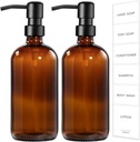 GMISUN Amber Glass Soap Dispenser, 2 Pack Bathroom Hand Soap Dispensers with Stainless Steel Pump, 17 Fl Oz Kitchen Hand and Dish Soap Dispenser Set, Modern Vintage Liquid Brown Soap Dispensers Bottle