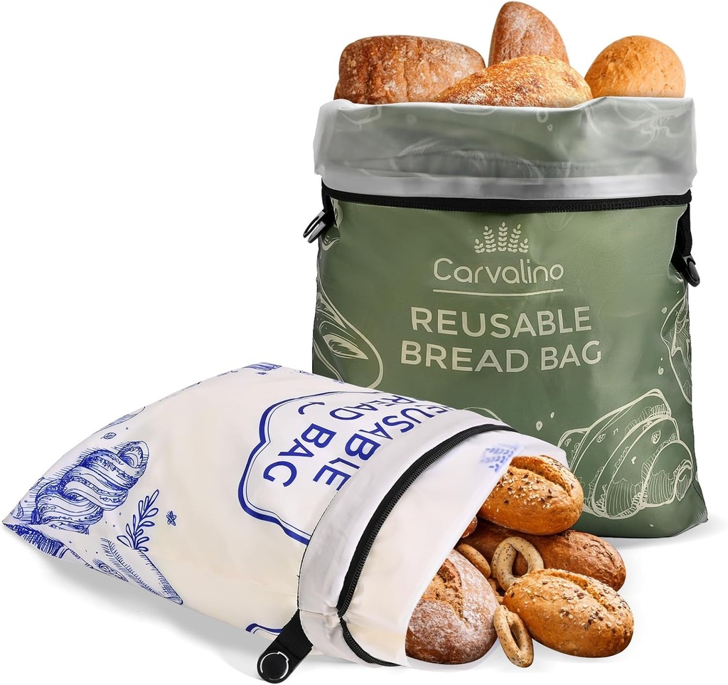 Bread bags, 2 Pack XL Bread Bags for Homemade bread, Sourdough Storage Bags with Double-Lock Closure, Keeps Loaf Fresh Longer, Reusable loaf storage Bag(Freezer-Safe Crumb-Proof Design)