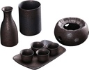 Ceramic Sake Set with Warmer, Pot, Tray & 4 Cups – Traditional Japanese Hot Sake Set, Brown(Brown)