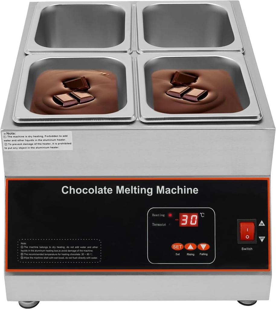 500W Electric Melting Pot for Chocolate w/Digital Display Control,Commercial Chocolate Warmer Melting Pot Chocolate Melter Pot Machine for Home or Bakery Use 4 Tanks for 26.46lb of Tempered Chocolate