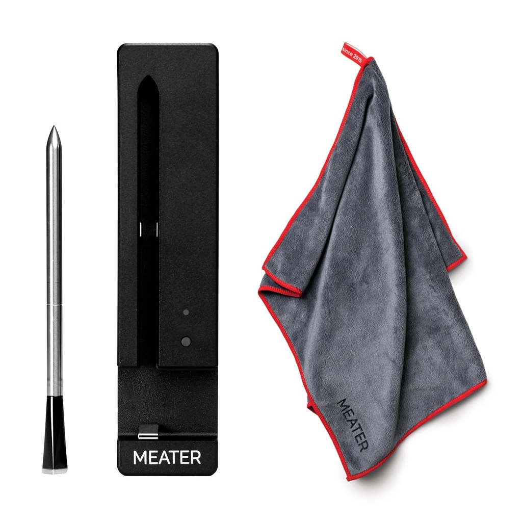 MEATER SE Wireless Smart Meat Thermometer + Microfiber Towel Bundle: Bluetooth BBQ Thermometer for Smoker, Grill, Oven, Air Fryer – Long-Range Cooking Probe with App Control