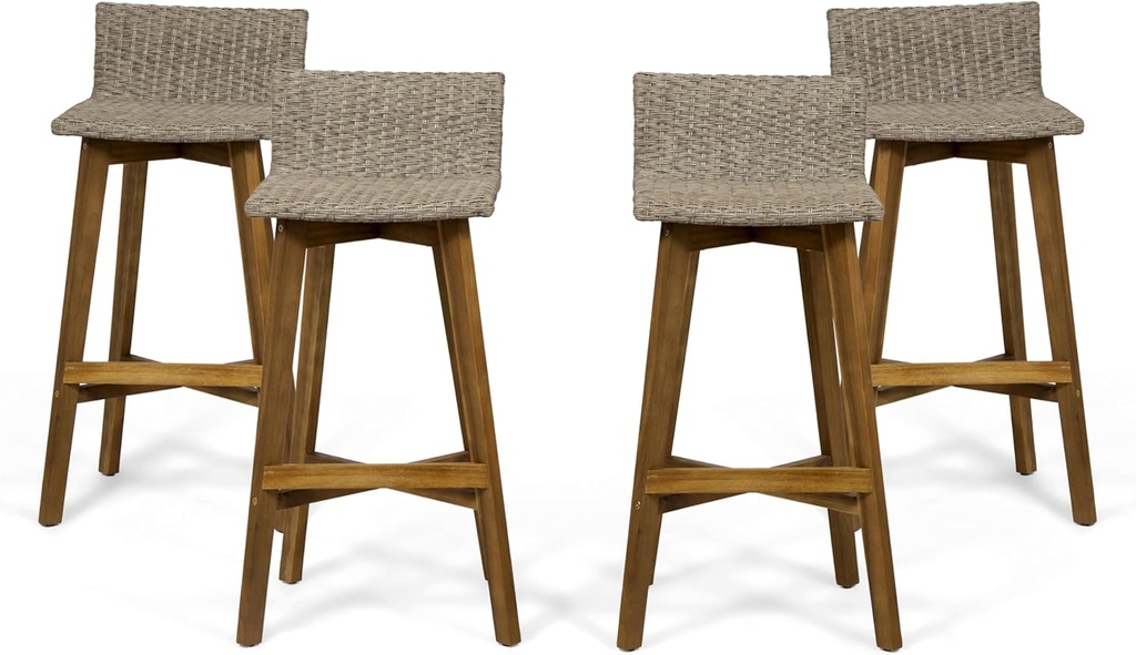 Christopher Knight Home La Brea Outdoor Acacia Wood and Wicker Barstools (Set of 4), Light Brown and Teak