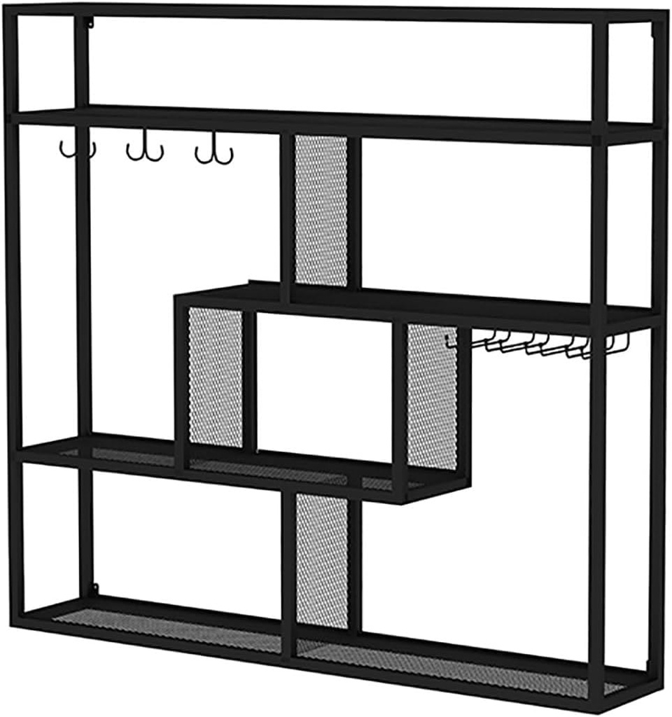 Wall Mounted Wine Rack With Glass Holder, Floating Bar Shelves, With Led Light Wine Bottle Display Shelf, For Cellar Home Kitchen Bar Decor(Black,120cm/47.2in)