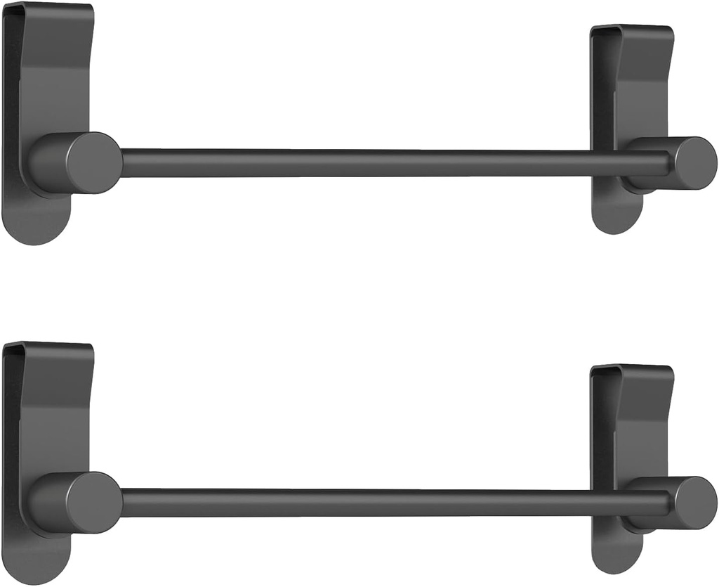 YUMORE Matte Black Over Door Towel Rack, Stainless Steel Over Cabinet Cupboard Towel Bar Kitchen Bathroom Towel Holder, Storage Dish Towel Holder, 2 Pack,
