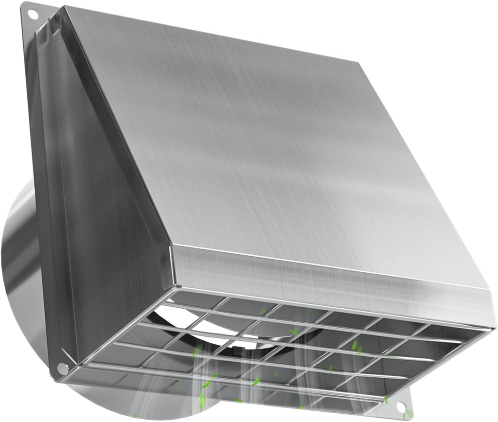 Hon&Guan Dryer Vent Cover Outside 4 Inch with Removable Mesh -304 Stainless Steel Wall Vent Exhaust Vent Cover Rubber Cushioned Non Return Flap