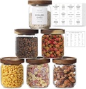 16 OZ Stackable Glass Food Storage Jars with 132 Pantry Labels Preprinted - 6 Pcs Thicken Glass Storage Containers with Airtight Acacia Lid - Clear Kitchen Canister for Spice, Tea, Coffee, Sugar