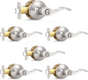 Probrico Privacy Door Levers Interior Door Handles Levers, Wave Style Bed Bath Door Handles Lock Keyless, Satin Nickel Door Lever Lockset 6 Pack