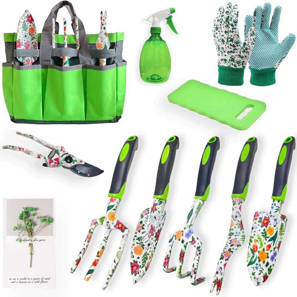 Aluminium Alloy 11-Piece Gardening Tool Set with Non-Slip Soft Rubber Handle, Heavy Duty Gardening Tools for Women, Gardening Enthusiasts, Mother's Day