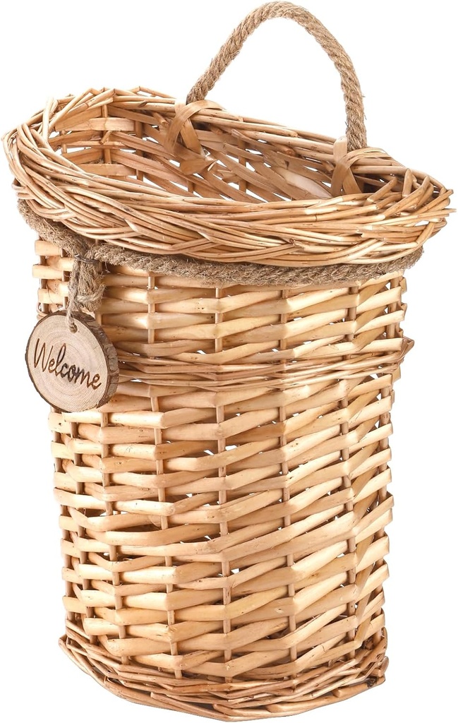 Hiceeden Wicker Hanging Wall Basket, Woven Front Door Flower Basket, Flat Hanging Storage Basket Wall Decor for Home, Garden, Pantry, Farmhouse