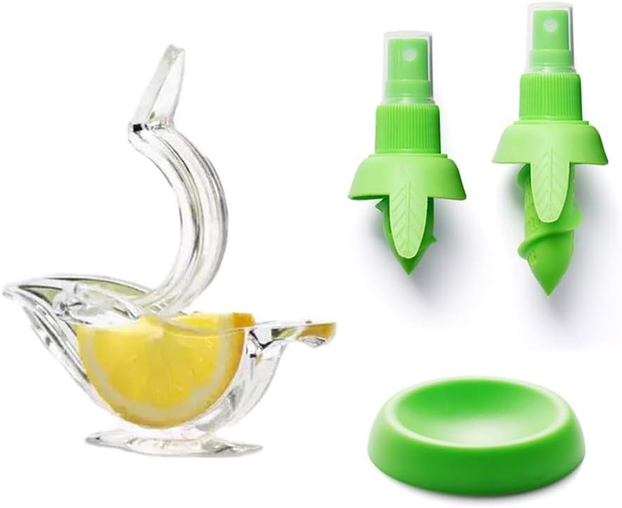 Squeezer Citrus Sprayer Set | 3pcs Manual Gyeitee Juice Sprayer Presser Tools | For Home Party, Clear Lemon squeezerGreen lemon sprayer