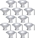 Tomorotec 12-Pack 40mm Crystal Clear Glass Silver Base Cabinet Drawer Pulls, Diamond Shape Cupboard Knobs with Screws for Kitchen, Dresser, Cupboard, Bathroom, Wardrobe (1.6 inch/40mm)