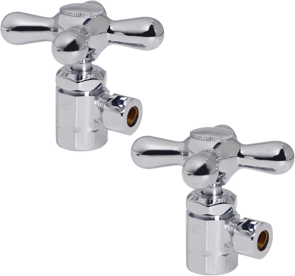 Westbrass D103X-2-26 Cross Handle Angle Stop Shut Off Valve, 1/2" IPS Inlet with 3/8" Compression Outlet, Polished Chrome (2-Pack)