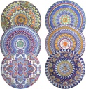 Dinner Plates Set of 6, 10.5 inch Large Bohemian Porcelain Kitchen Plates, Large Ceramic Dinnerware Plates Boho Dishes Platter for Kitchen & Party, Microwave/Oven/Dishwasher Safe