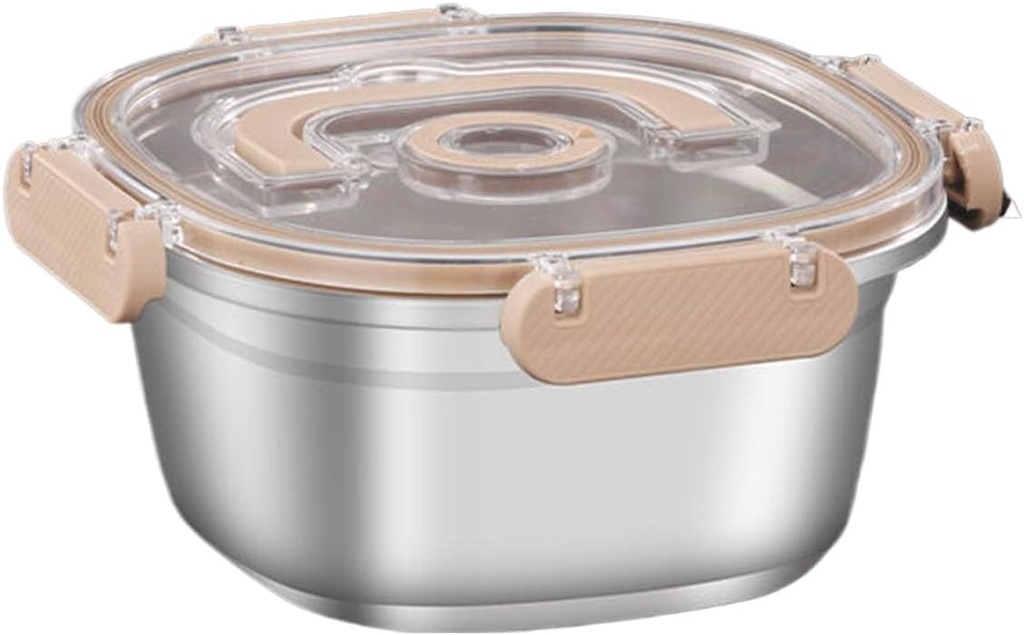 Stackable Bread Box for Kitchen Counter,Stainless Steel Food Storage Containers,Berry Containers for Fridge,Khaki,1400ML