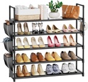 5 Tier Shoe Rack with Hook and Side Pocket,Shoe Organizer Space Saver Storage for 20-25 Pair Shoe Storage Shelf Sturdy Free Standing Long Shoe Rack Organizer for Closet,Entryway,Small Spaces
