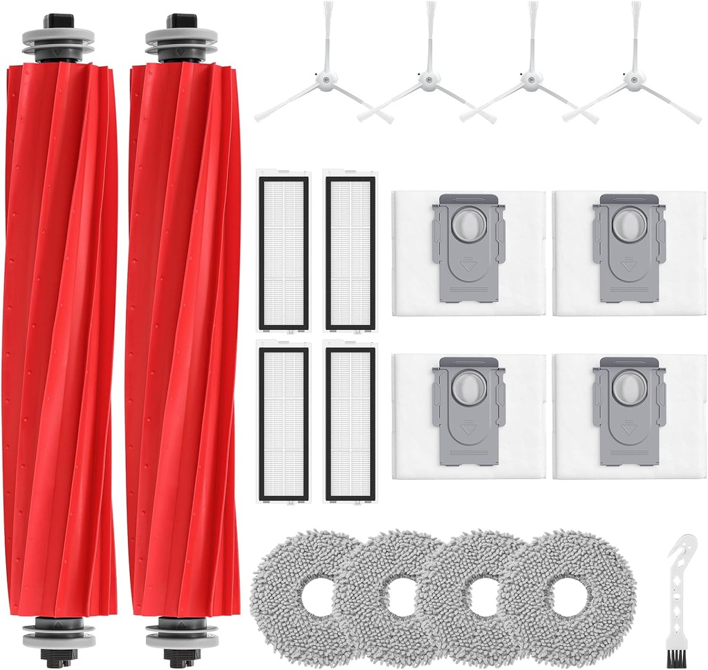 19 Pack Replacement Parts for Qrevo S/Qrevo Pro/Qrevo MaxV Robot Vacuum Cleaner Accessories Replacement Kits (2 Rolling Brush + 4 HEPA Filters + 4 Dust Bags + 4 Mop Pads + 4 Side Brushes)