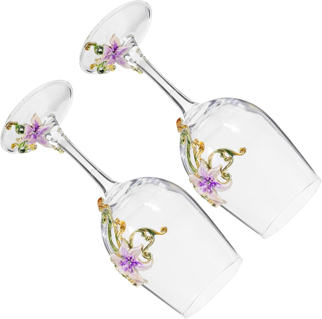 LIFKOME 2pcs Elegant Enamel Glass Wine Goblet Crystal High-stem Cups for Parties Weddings and Celebrations for Red Wine and Beverages