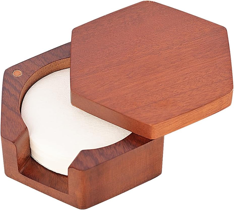 Espresso Coffee Paper Filter Holder - Wooden Coffee Filters Storage Container with Lid Compatible with Delonghi Breville Espresso Machine 51mm 54mm 58mm Paper Filters