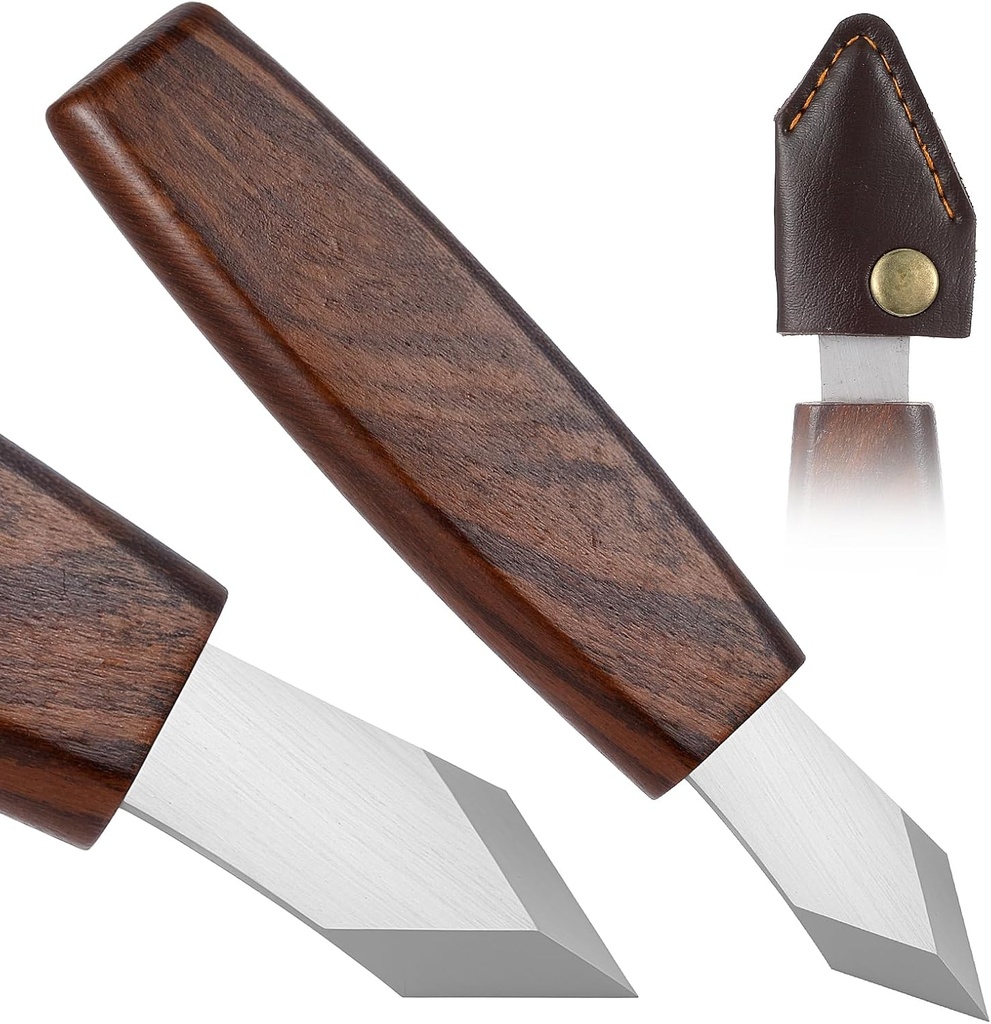 Carving Marking Knife Woodworking Scribing Knife Premium Quality Double Beveled Sharp Blade Professional Wooden Handle Striking Cutter Wood Marking Scribe Gauge Tool with Leather Sheath