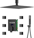 Digital Display Shower Faucet Set With 12 Inch Rainfall Shower Head,Brass Handheld Sprayer And 6pcs Body Jets,Full Body Shower System (Matte Black)